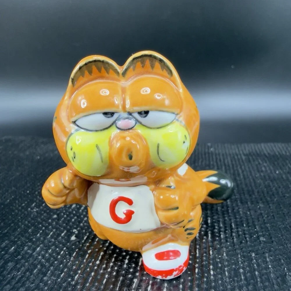 Vintage 1980s Enesco Whistling Jogging Running GARFIELD Ceramic‎ Figurine Small